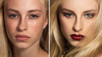 A set of two portraits of the same young woman, one before and the other after putting on make-up | The Power Of Makeup: Celebrities Before And After Makeup Transformation | celebrities without makeup before and after | Featured