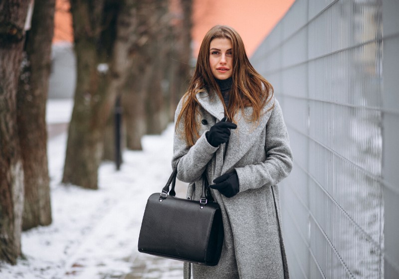 woman posing grey coat outside winter | womens winter wear