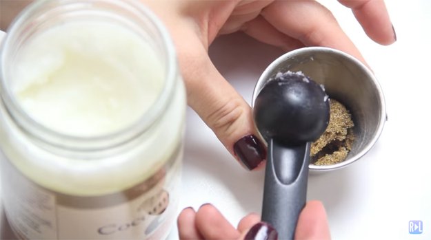 Add the Coconut Oil | Easy DIY Lip Scrub Makeup Tutorial