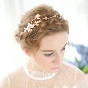 FAYBOX Gold Leaf Themed Crystal Pearl Bridal Headband Wedding Hair Accessories