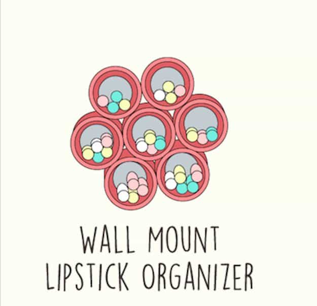 Wall Mount Lipstick Organizer | 13 Fun DIY Makeup Organizer Ideas For Proper Storage