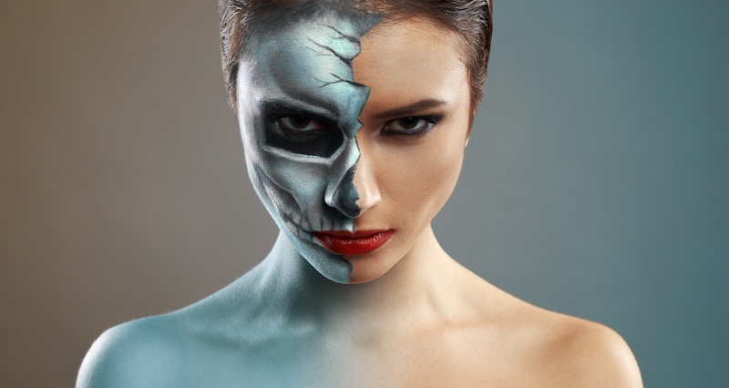 beautiful-woman-make-skeleton-half | skeleton makeup looks