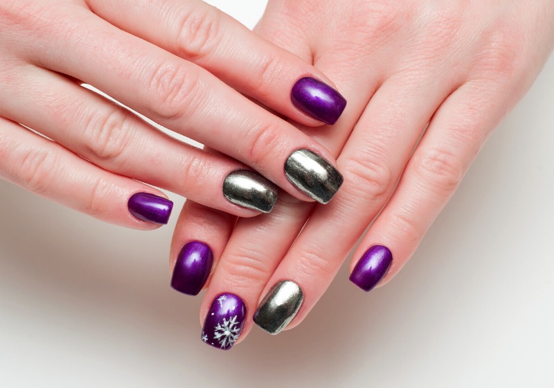 christmas purple manicure snowflakes mirror nails | 3d snowflake nail art