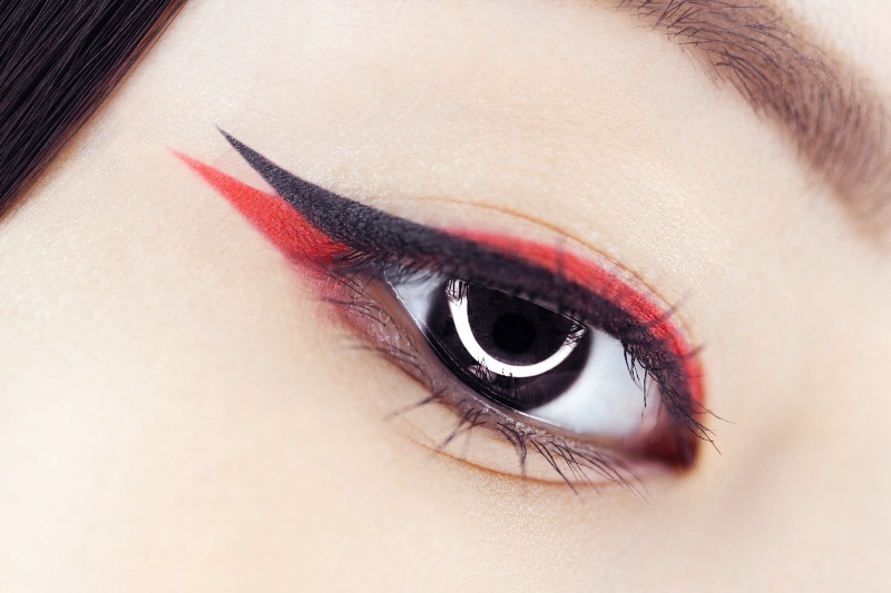 beautiful macro shot female eye creative asian makeup | graphic eyeliner hooded eyes