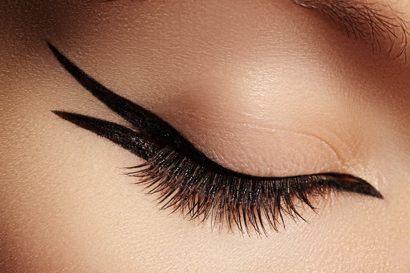 beautiful macro shot female eye fashion black eyeliner makeup | best graphic liner